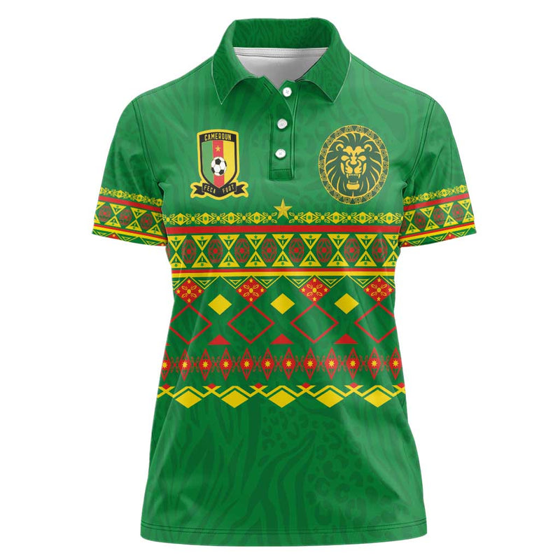 Custom Cameroon Football Tribal Motifs Green Color Women Polo Shirt
