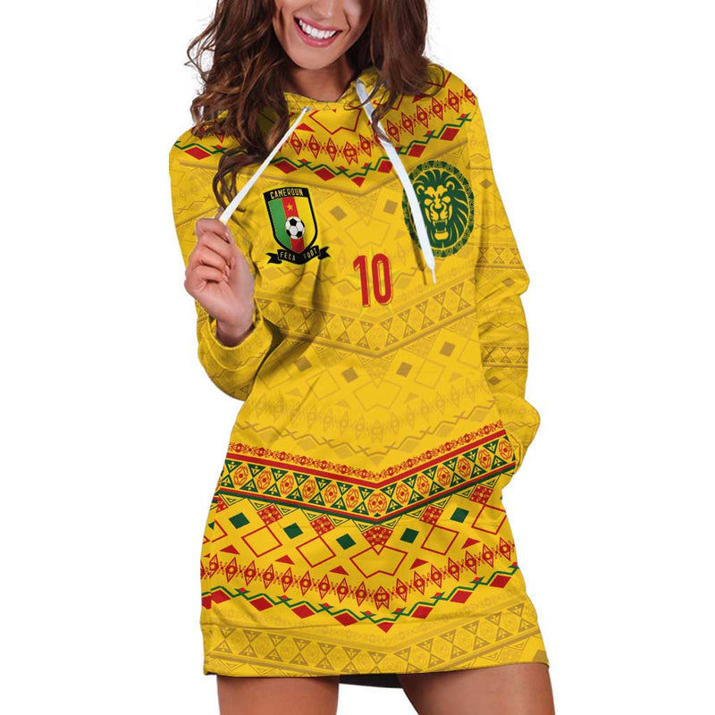 Custom Cameroon Football Tribal Motifs Yellow Color Hoodie Dress