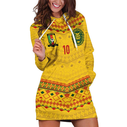 Custom Cameroon Football Tribal Motifs Yellow Color Hoodie Dress