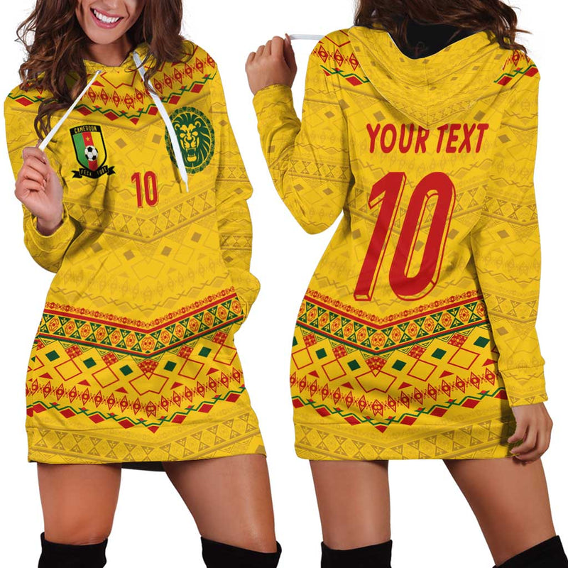 Custom Cameroon Football Tribal Motifs Yellow Color Hoodie Dress