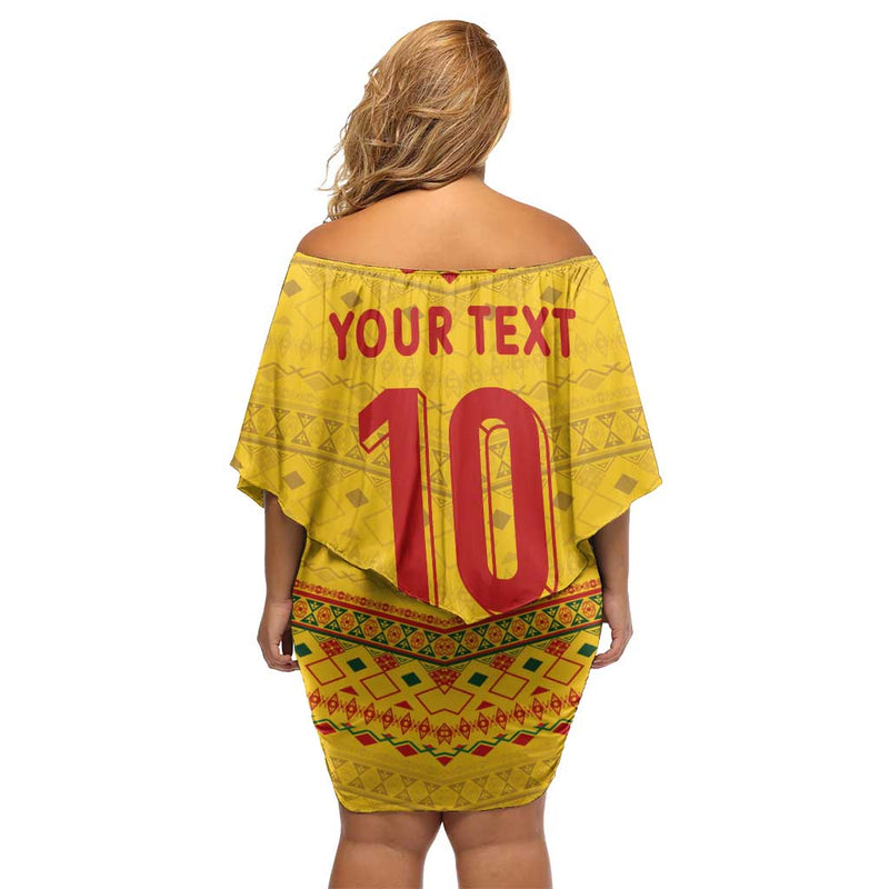 Custom Cameroon Football Tribal Motifs Yellow Color Off Shoulder Short Dress