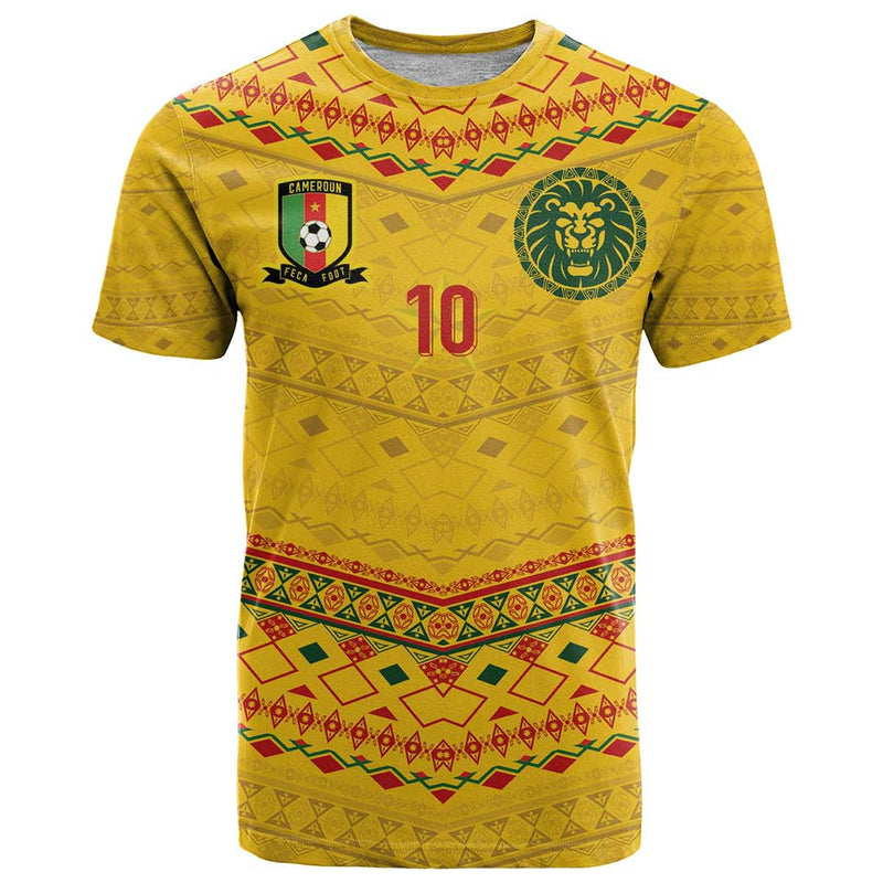 Custom Cameroon Football Tribal Motifs Yellow Color T Shirt