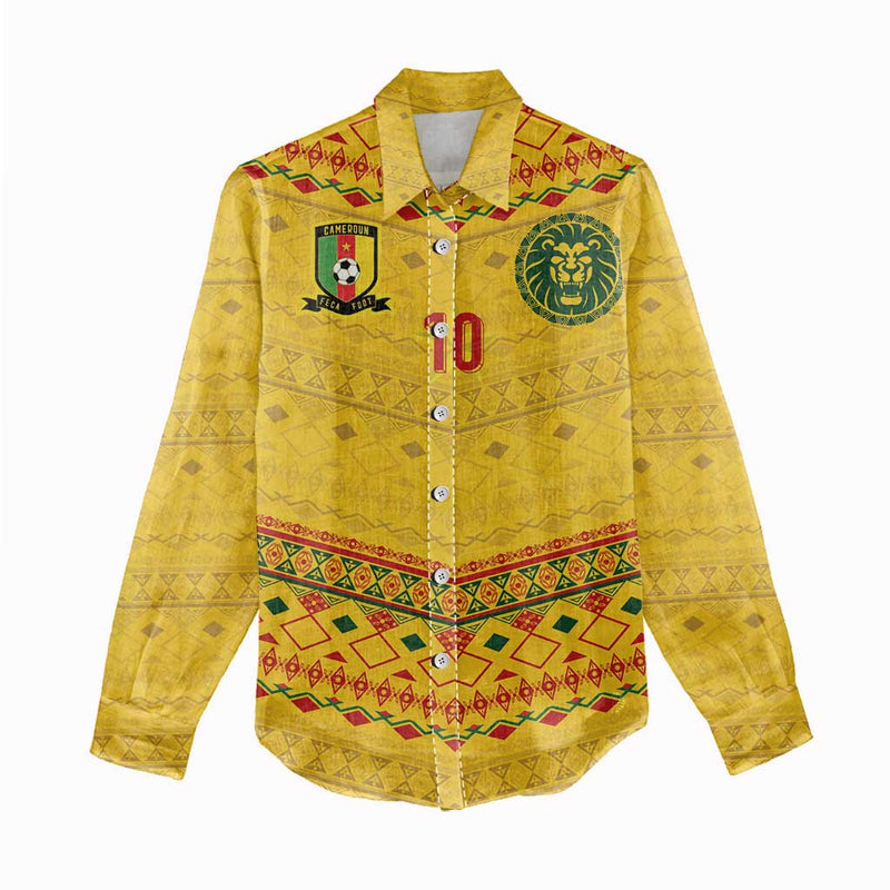 Custom Cameroon Football Tribal Motifs Yellow Color Women Casual Shirt