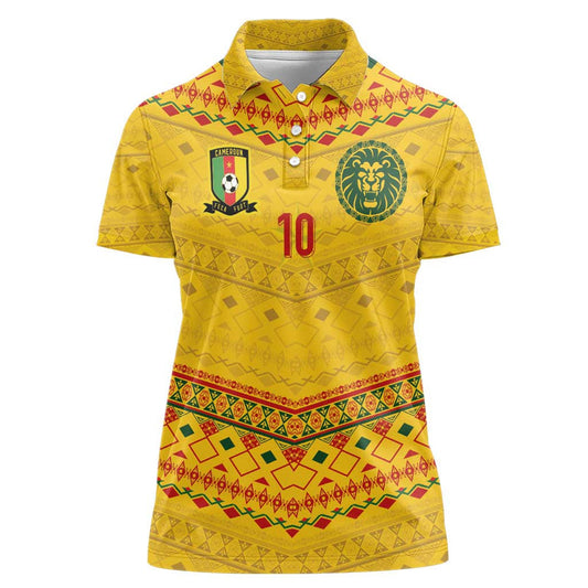 Custom Cameroon Football Tribal Motifs Yellow Color Women Polo Shirt