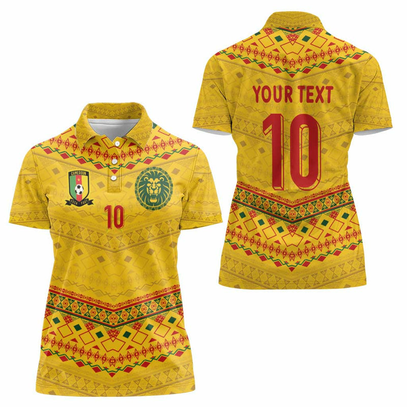 Custom Cameroon Football Tribal Motifs Yellow Color Women Polo Shirt