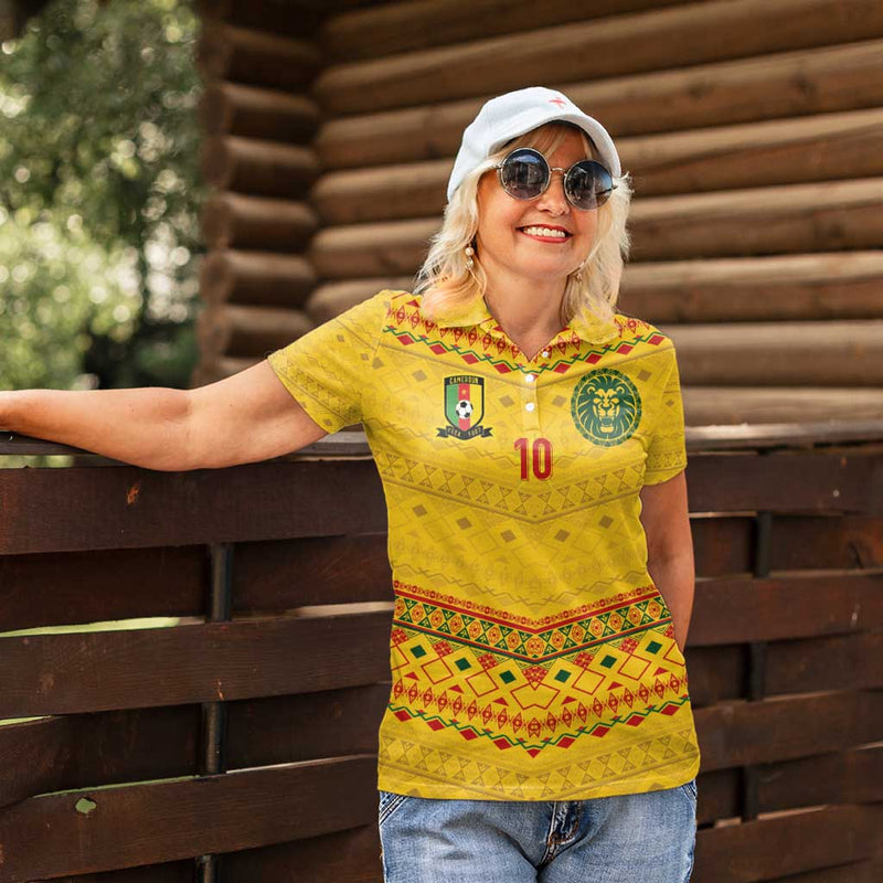 Custom Cameroon Football Tribal Motifs Yellow Color Women Polo Shirt