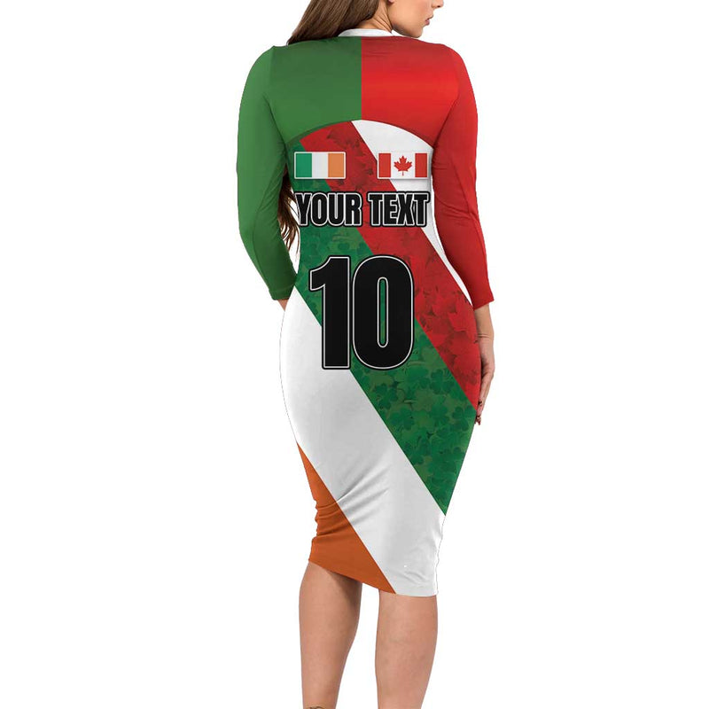 Custom Canada And Ireland Shamrocks And Maple Leaves Long Sleeve Bodycon Dress
