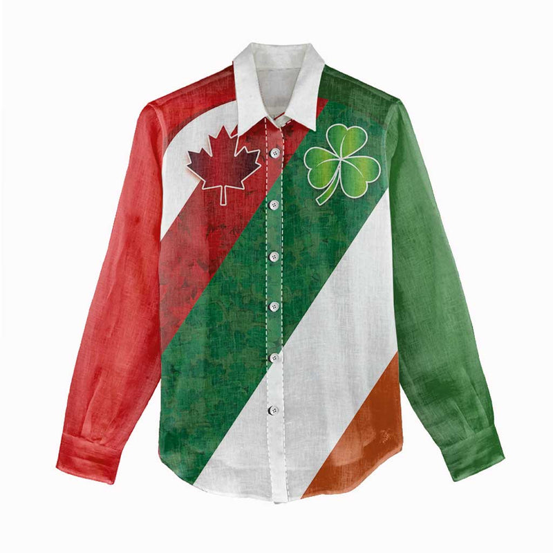 Custom Canada and Ireland Shamrocks and Maple Leaves Women Casual Shirt