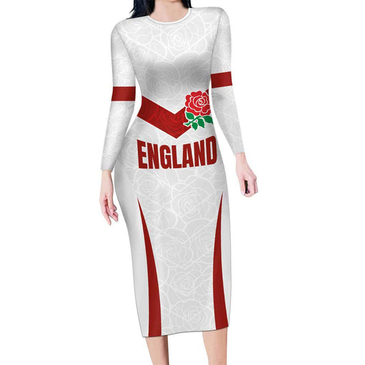 Custom England Rugby-the Red Rose Go Champions Long Sleeve Bodycon Dress