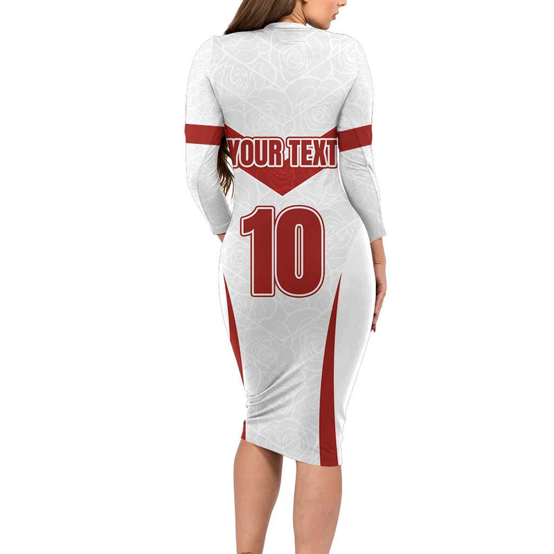 Custom England Rugby-the Red Rose Go Champions Long Sleeve Bodycon Dress