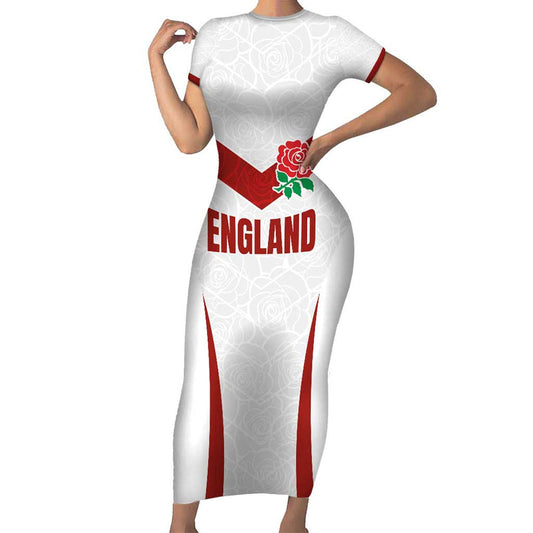 Custom England Rugby-the Red Rose Go Champions Short Sleeve Bodycon Dress