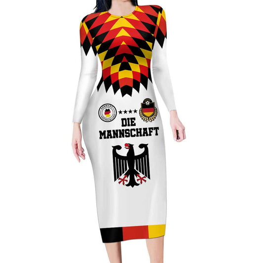 Custom Germany Football 2024 Go Champion Design 90s Style Home Color Long Sleeve Bodycon Dress