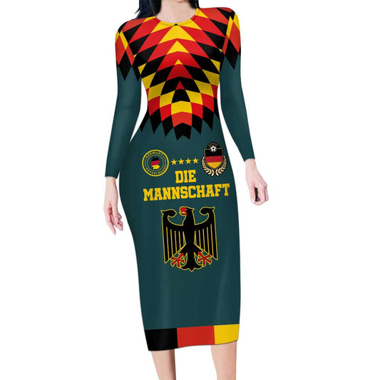 Custom Germany Football 2024 Go Champion Design 90s Style Away Color Long Sleeve Bodycon Dress