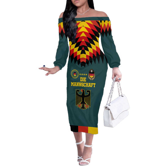 Custom Germany Football 2024 Go Champion Design 90s Style Away Color Off The Shoulder Long Sleeve Dress