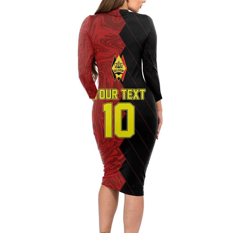 Custom Belgium Football 2024 Go Champion Long Sleeve Bodycon Dress