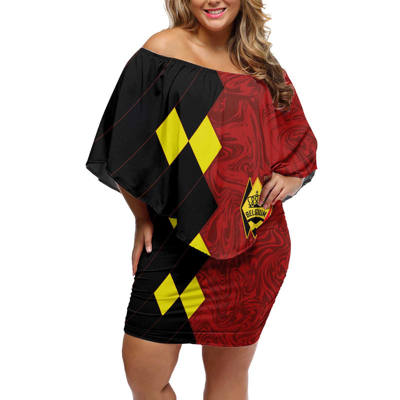 Custom Belgium Football 2024 Go Champion Off Shoulder Short Dress