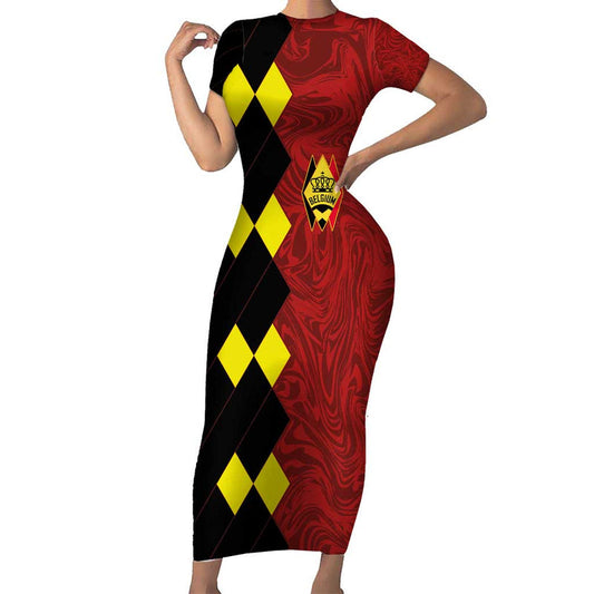 Custom Belgium Football 2024 Go Champion Short Sleeve Bodycon Dress