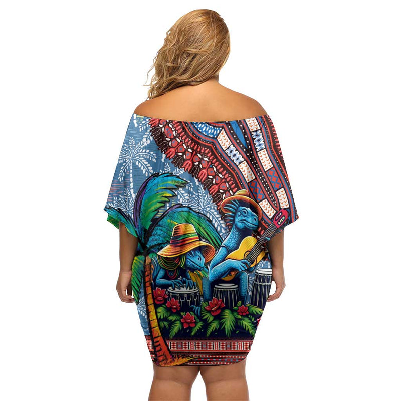 Afro-caribbean African Dashiki Style With Caribbean Music With Blue Iguanas Off Shoulder Short Dress