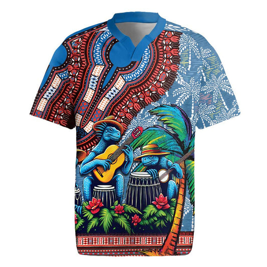 Afro-caribbean African Dashiki Style With Caribbean Music With Blue Iguanas Rugby Jersey
