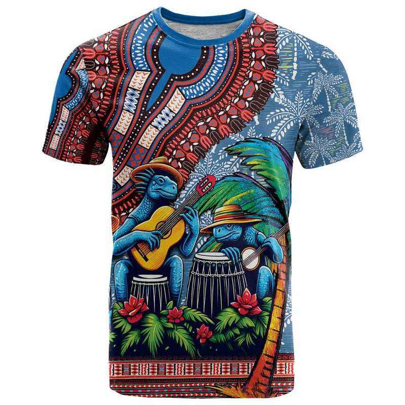 Afro-Caribbean African Dashiki Style with Caribbean Music with Blue Iguanas T Shirt