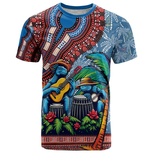 Afro-Caribbean African Dashiki Style with Caribbean Music with Blue Iguanas T Shirt