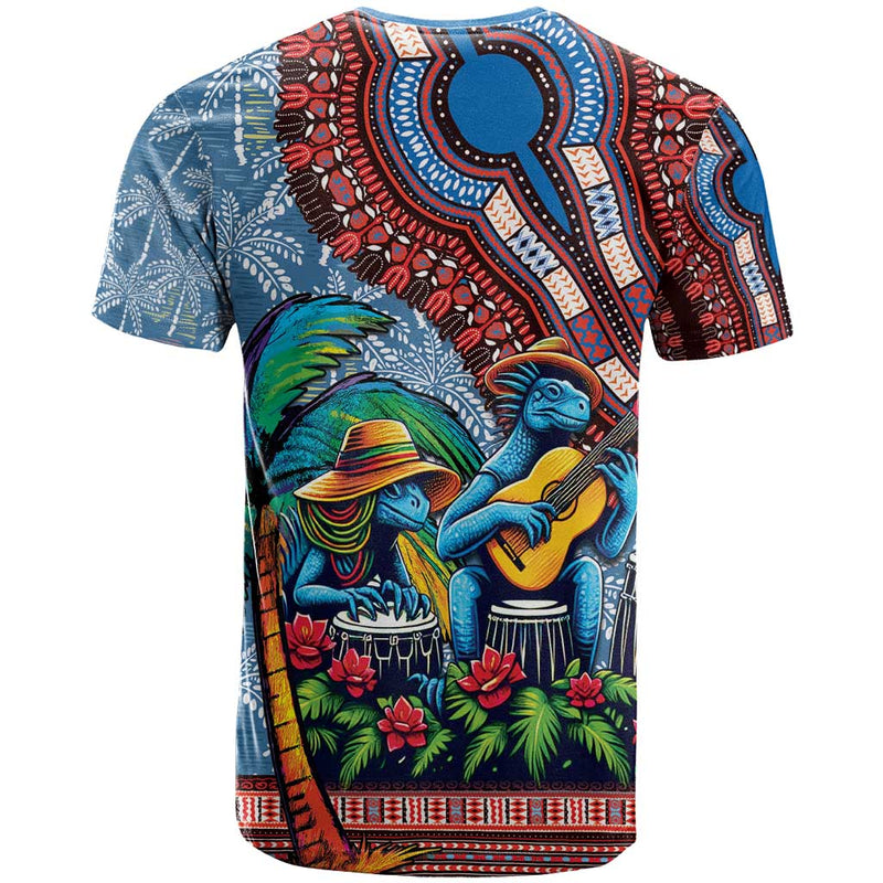 Afro-Caribbean African Dashiki Style with Caribbean Music with Blue Iguanas T Shirt