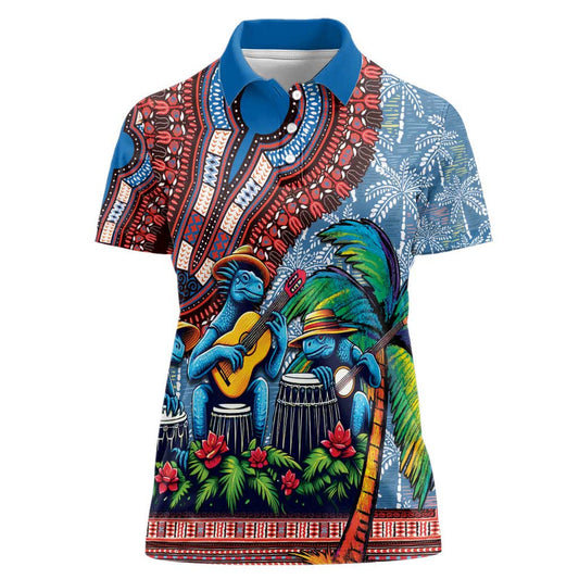 Afro-Caribbean African Dashiki Style with Caribbean Music with Blue Iguanas Women Polo Shirt