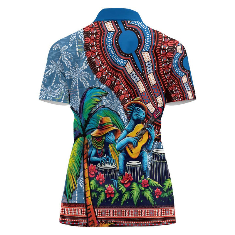 Afro-Caribbean African Dashiki Style with Caribbean Music with Blue Iguanas Women Polo Shirt