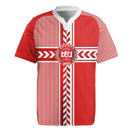Custom Denmark National Football The Red And Whites Sporty Style Rugby Jersey