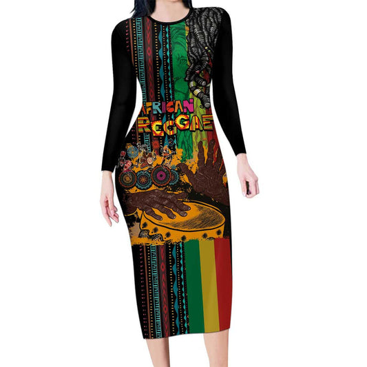 Afro-caribbean African And Reggae Art Music Long Sleeve Bodycon Dress