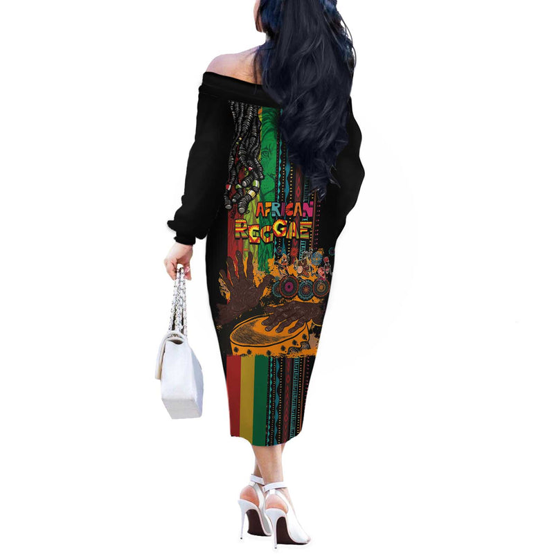 Afro-caribbean African And Reggae Art Music Off The Shoulder Long Sleeve Dress