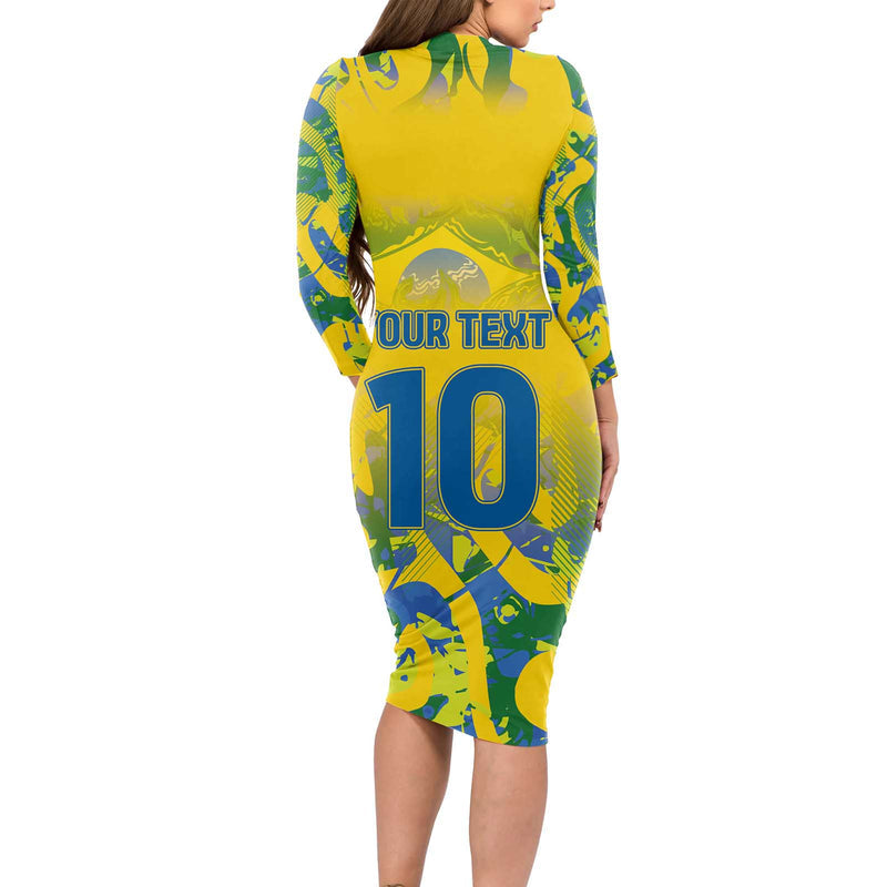 Custom Brazil Football Champion 2024 Long Sleeve Bodycon Dress