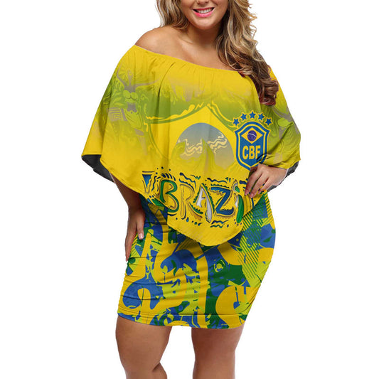 Custom Brazil Football Champion 2024 Off Shoulder Short Dress