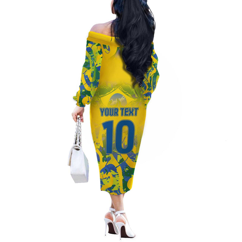 Custom Brazil Football Champion 2024 Off The Shoulder Long Sleeve Dress