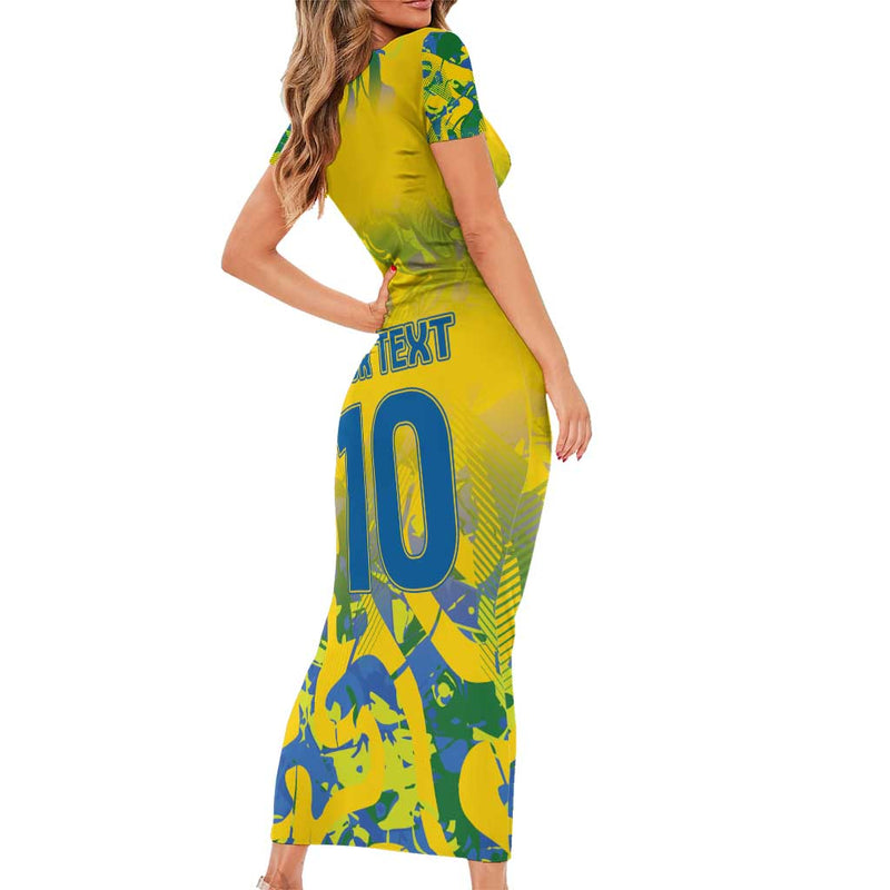 Custom Brazil Football Champion 2024 Short Sleeve Bodycon Dress