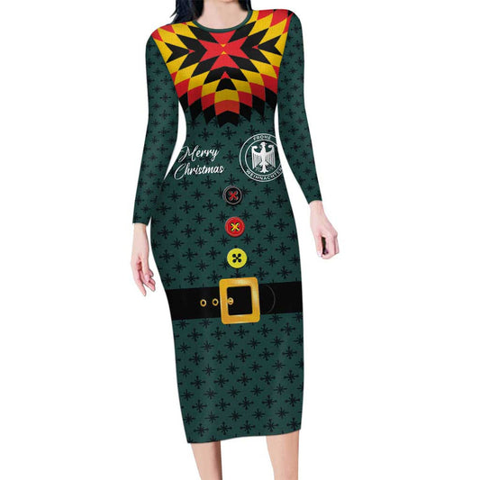 Custom German Christmas German Football Jersey Mix Santa Suit Style Long Sleeve Bodycon Dress