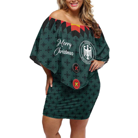 Custom German Christmas German Football Jersey Mix Santa Suit Style Off Shoulder Short Dress