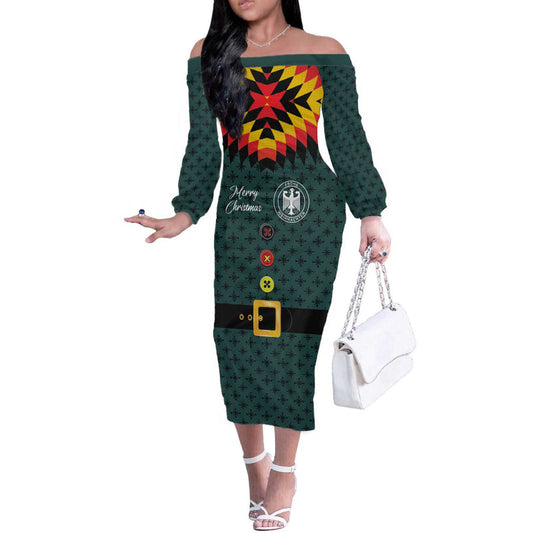 Custom German Christmas German Football Jersey Mix Santa Suit Style Off The Shoulder Long Sleeve Dress