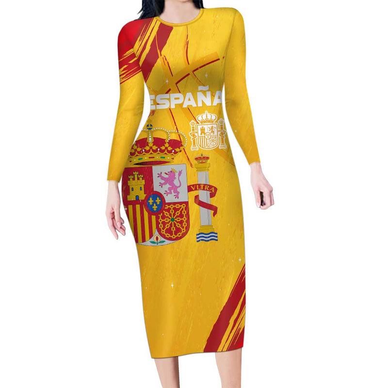 Custom Basketball Fan Jersey Spanish Royal Seal Of España Long Sleeve Bodycon Dress