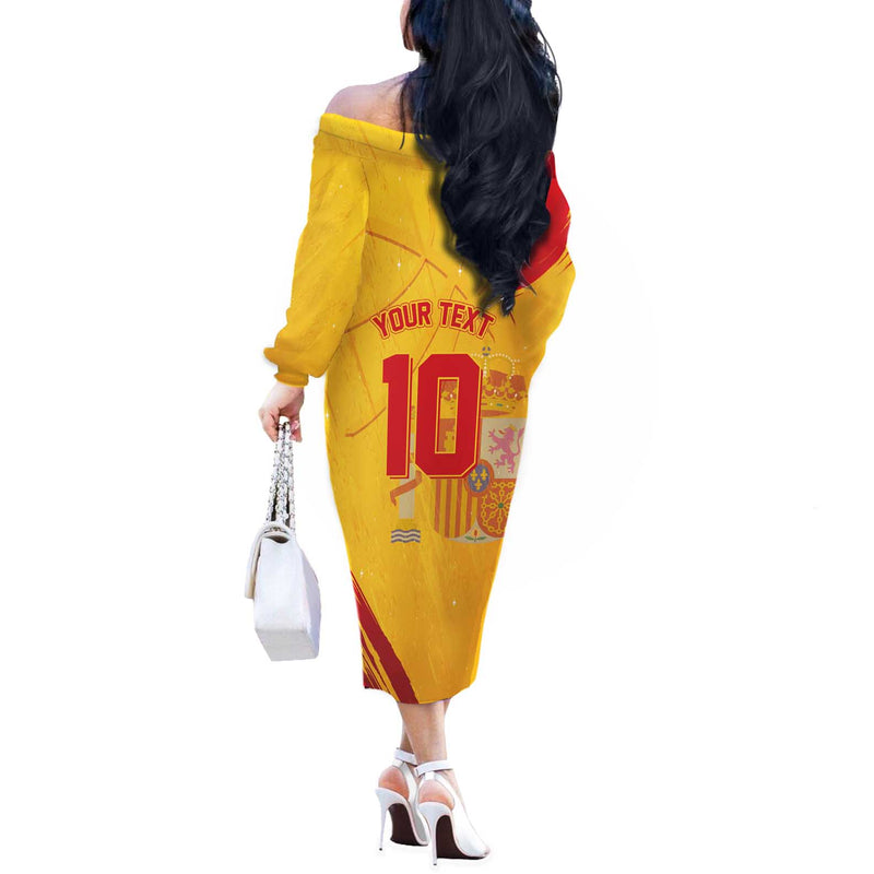 Custom Basketball Fan Jersey Spanish Royal Seal Of España Off The Shoulder Long Sleeve Dress