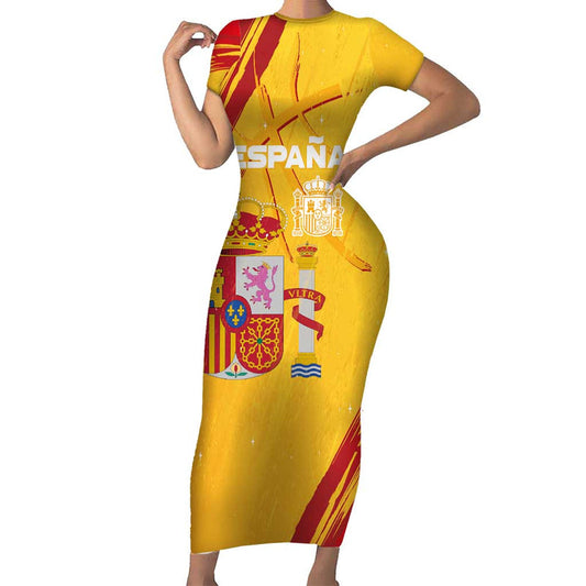 Custom Basketball Fan Jersey Spanish Royal Seal Of España Short Sleeve Bodycon Dress
