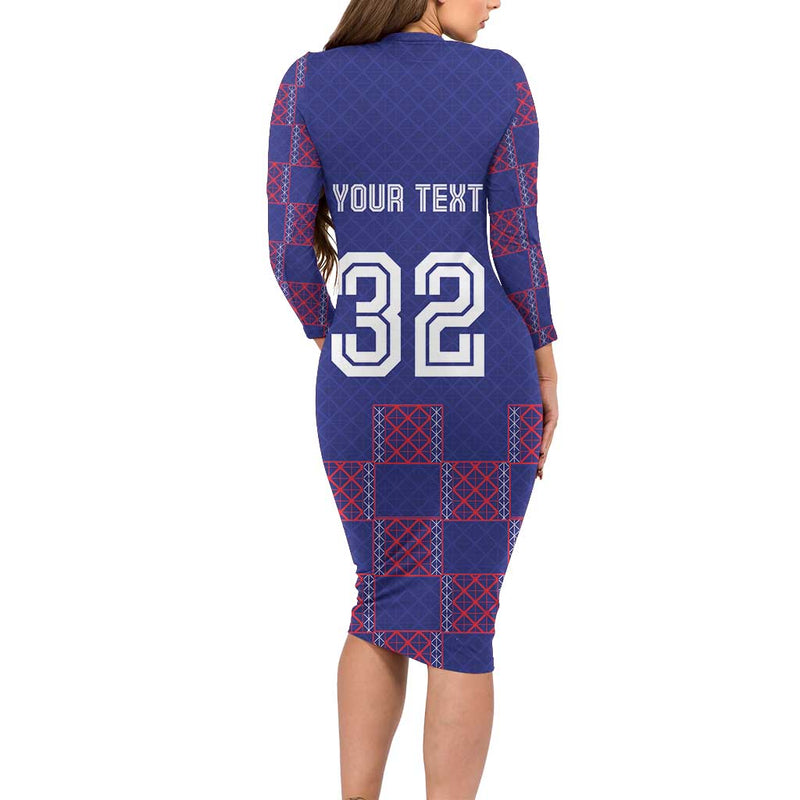 Custom Basketball Fan Jersey French Paris Architectural Heritage Checkered Style Long Sleeve Bodycon Dress