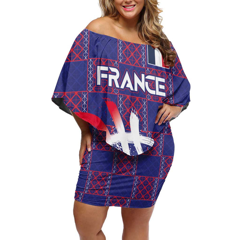 Custom Basketball Fan Jersey French Paris Architectural Heritage Checkered Style Off Shoulder Short Dress