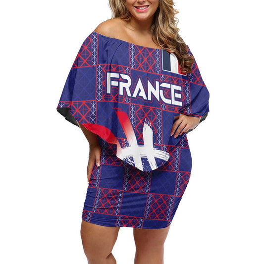 Custom Basketball Fan Jersey French Paris Architectural Heritage Checkered Style Off Shoulder Short Dress