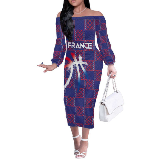 Custom Basketball Fan Jersey French Paris Architectural Heritage Checkered Style Off The Shoulder Long Sleeve Dress