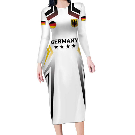 Custom Germany 2024 Football Go Champions Nationalelf White Version Long Sleeve Bodycon Dress