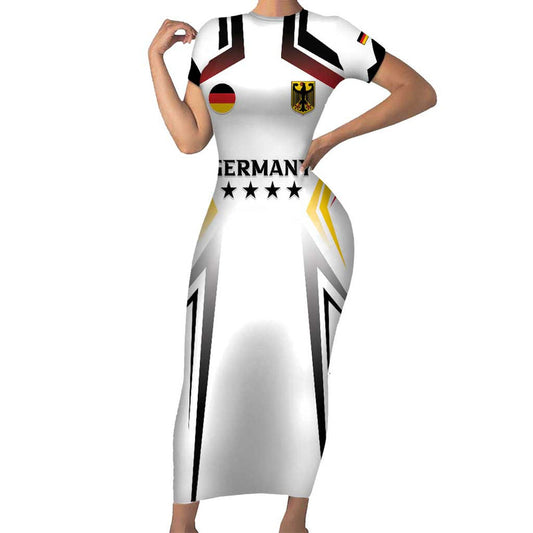 Custom Germany 2024 Football Go Champions Nationalelf White Version Short Sleeve Bodycon Dress