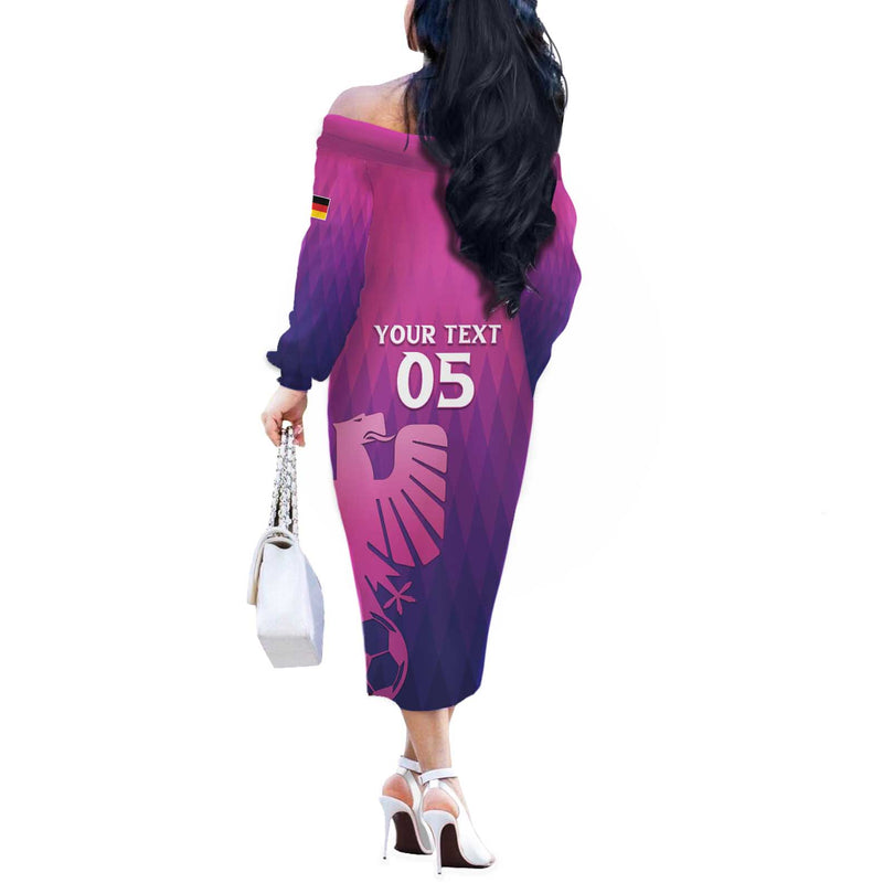 Custom Germany 2024 Football Go Champions Nationalelf Pink Version Off The Shoulder Long Sleeve Dress