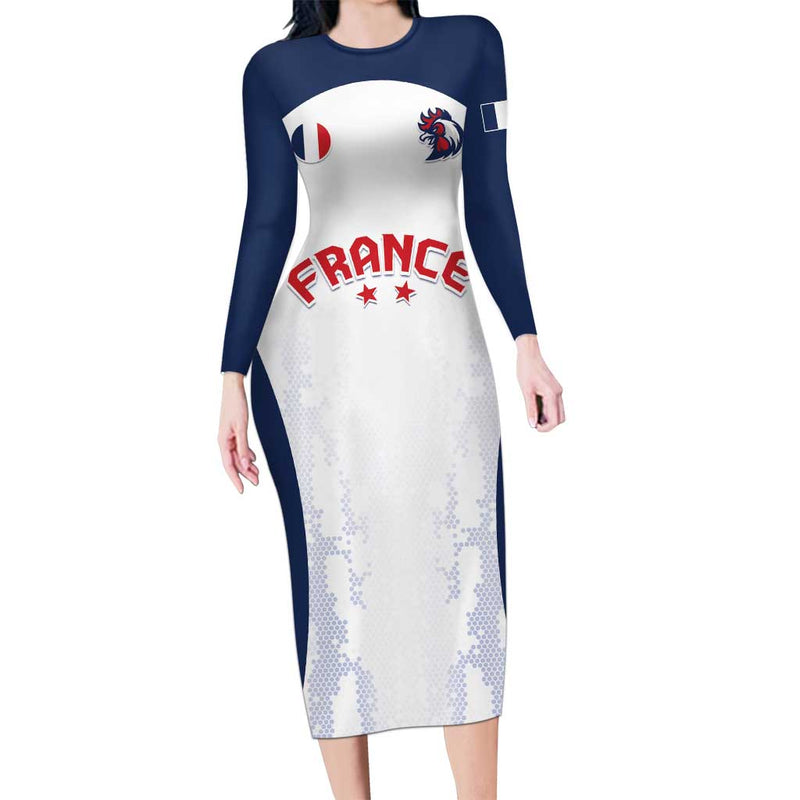 Custom France 2024 Football Go Champions Les Bleus Long Sleeve Bodycon Dress