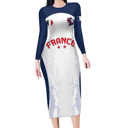 Custom France 2024 Football Go Champions Les Bleus Long Sleeve Bodycon Dress